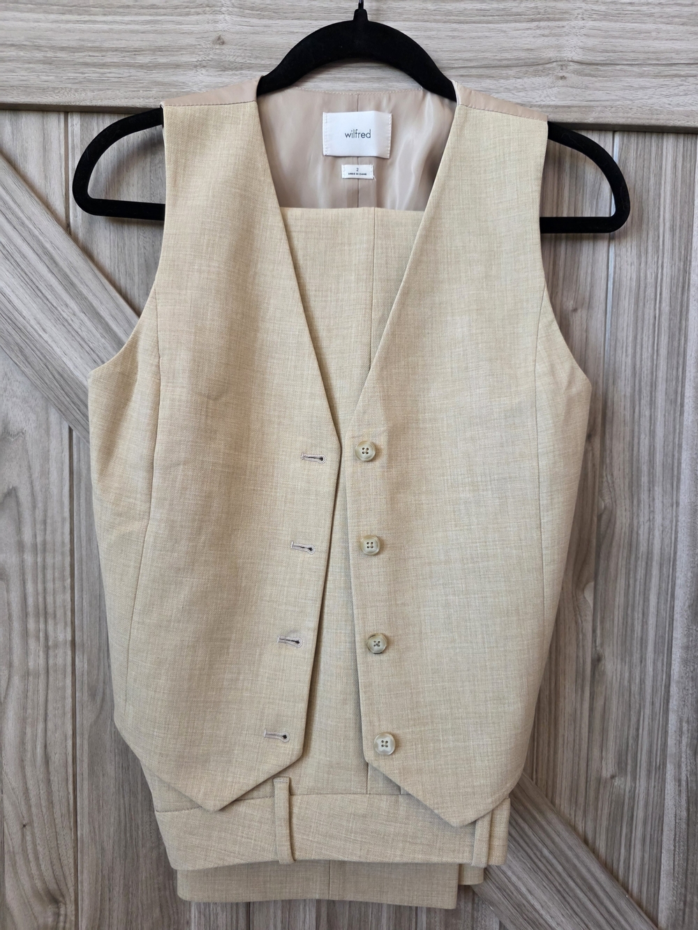 Aritzia Wilfred Heather Oat Beige Women's Vest and Pants Suit